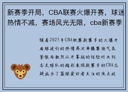 新赛季开局，CBA联赛火爆开赛，球迷热情不减，赛场风光无限，cba新赛季揭幕战