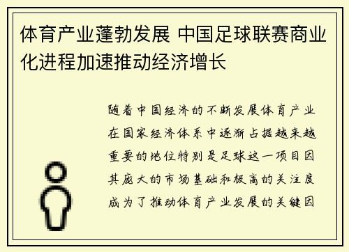 体育产业蓬勃发展 中国足球联赛商业化进程加速推动经济增长